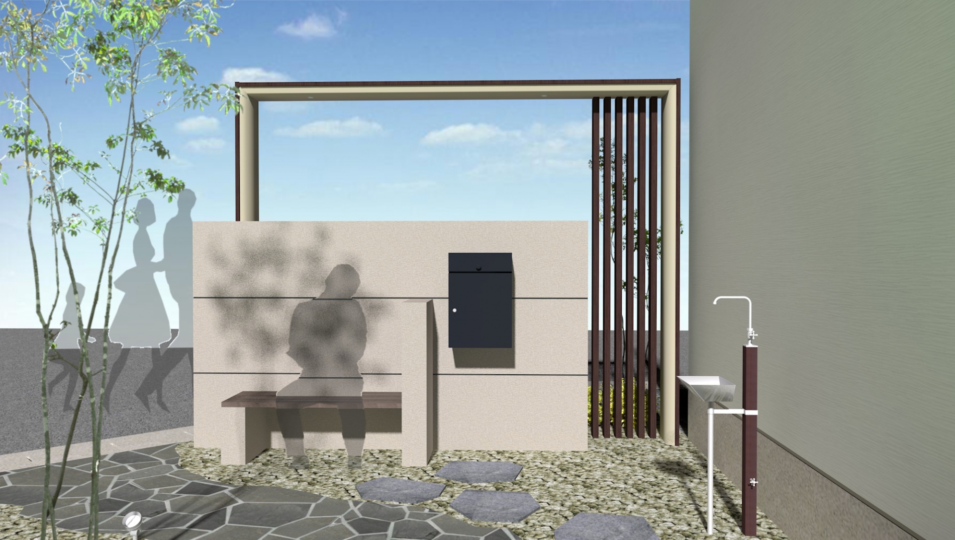太子町T様邸外構工事イメージパース門回り背面