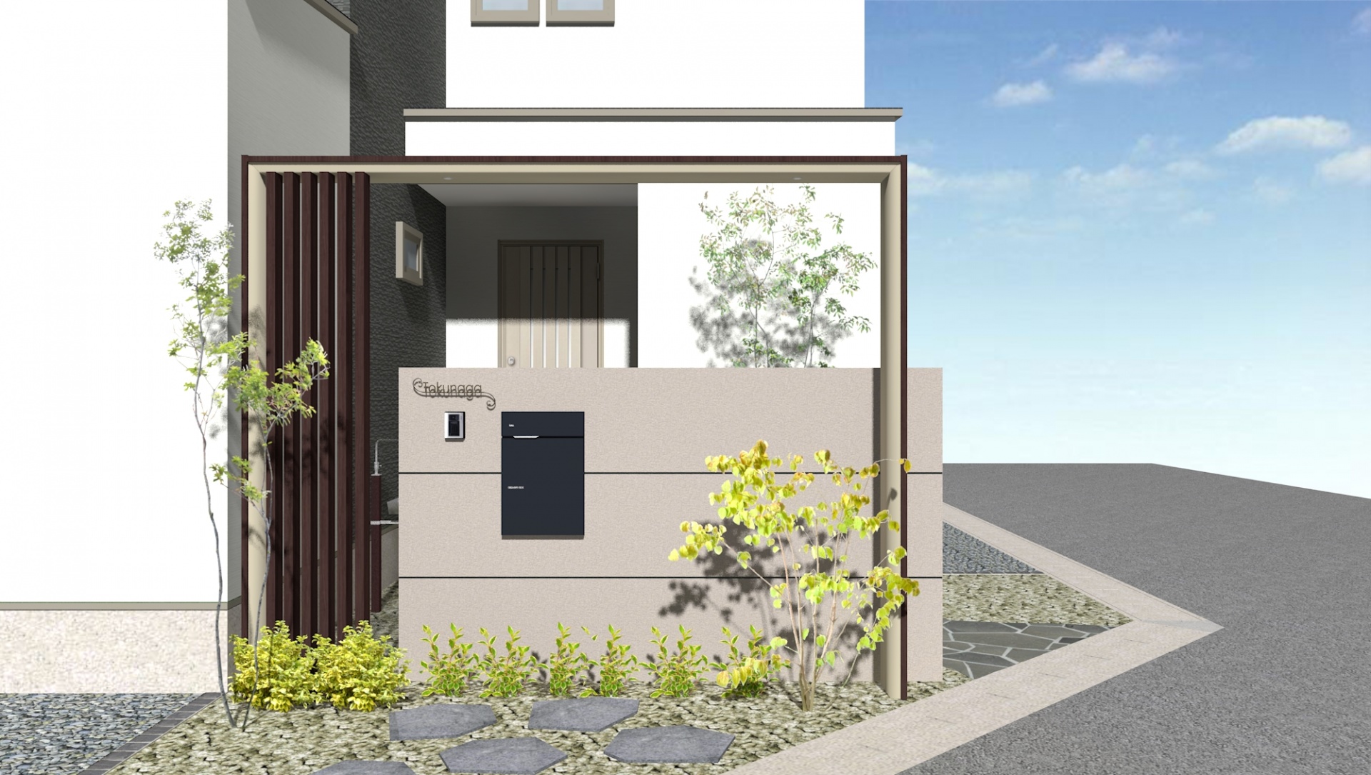 太子町T様邸外構工事イメージパース門回り正面