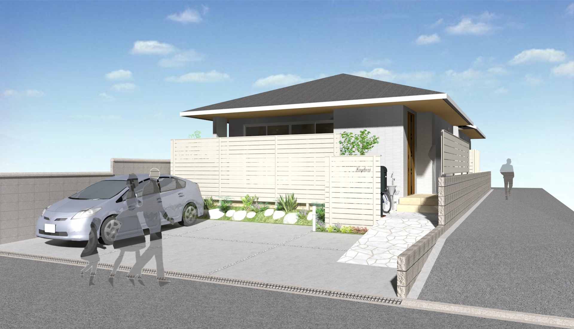 白と緑の爽やかガーデン　姫路市K様邸イメージパース1