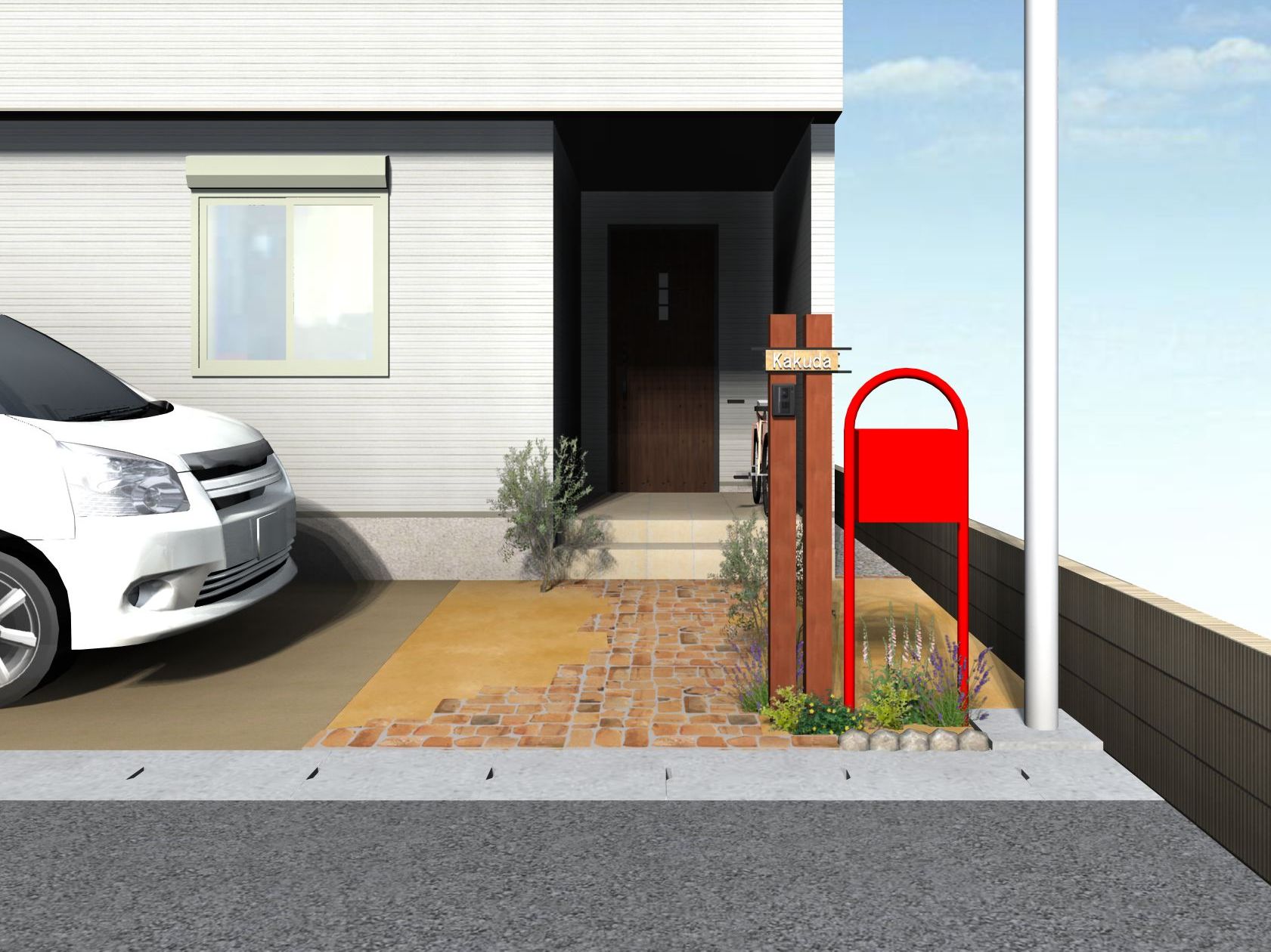 耐火煉瓦でナチュラルな門周り姫路市K様邸イメージパース 耐火煉瓦でナチュラルな門周り姫路市K様邸イメージパース