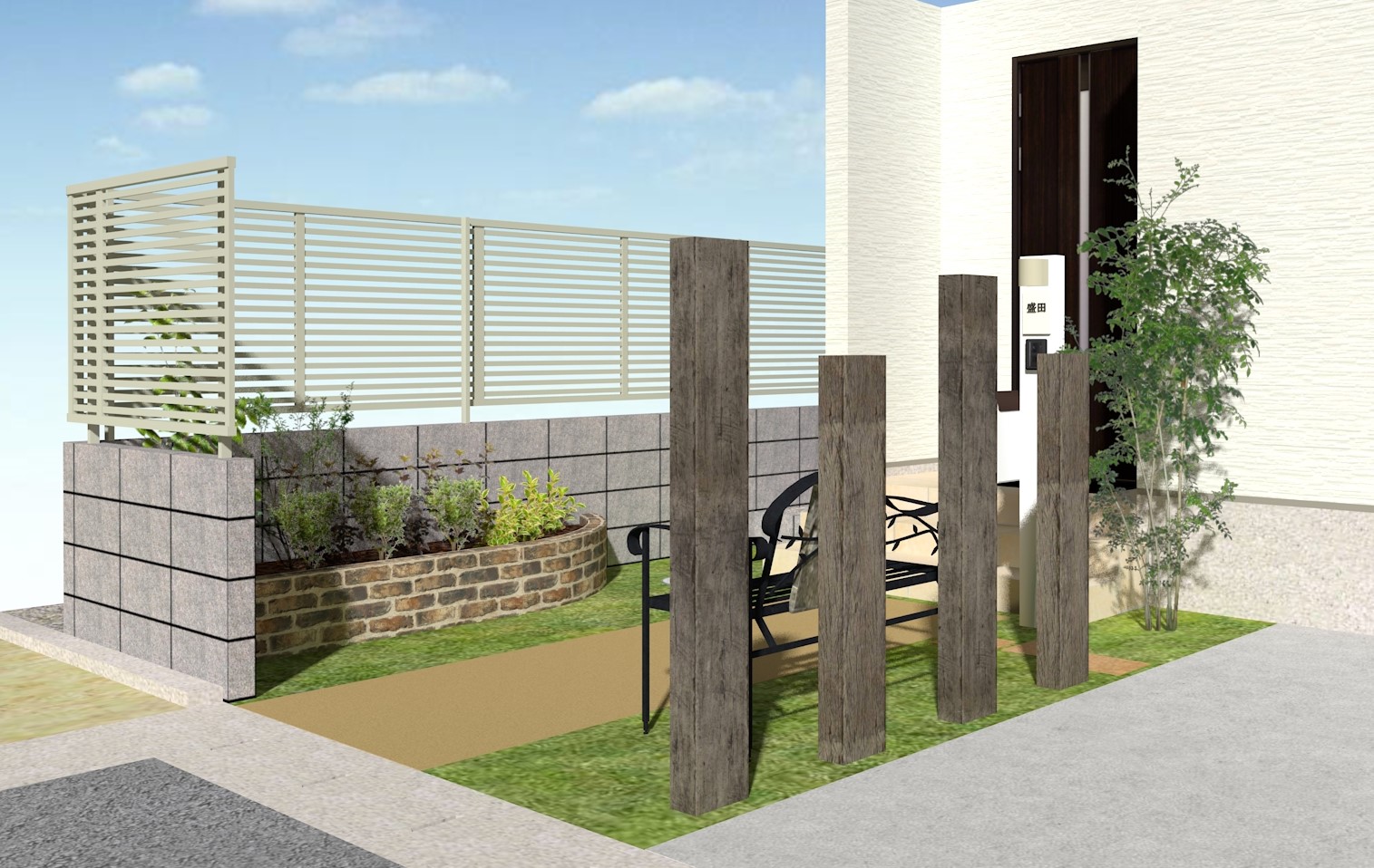 たつの市M様邸門回りイメージパース