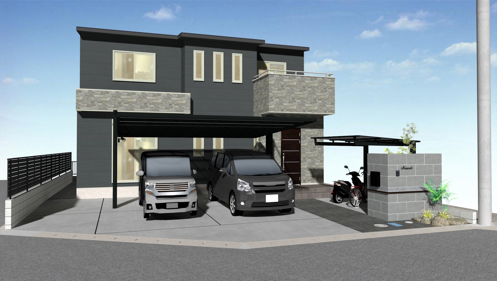 黒とグレーで統一されたシンプルモダンデザイン　イメージパース