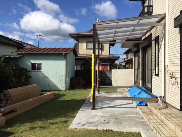 太子町T様邸ジーマガーデンルーム工事ウッドデッキ編