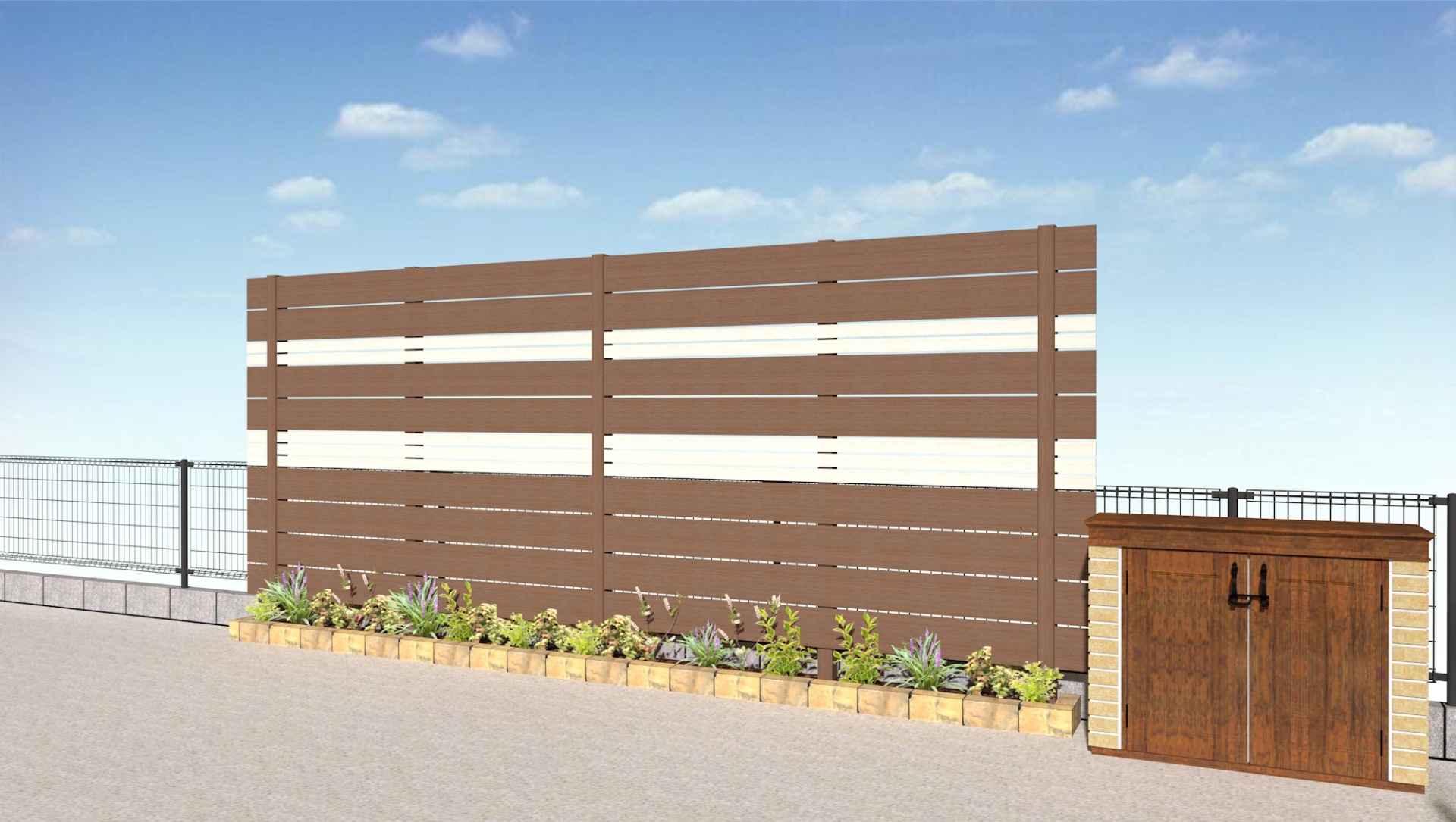 白のラインがアクセントにアルファウッドフェンス　相生市K様邸イメージパース