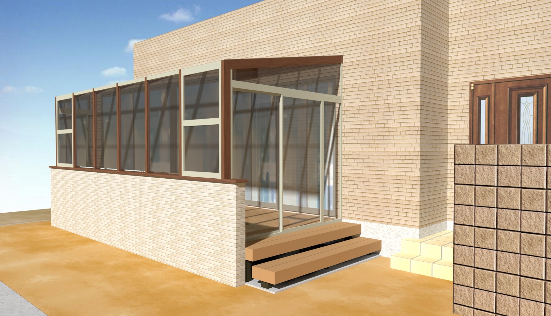 ココマガーデンルーム腰壁　イメージパース