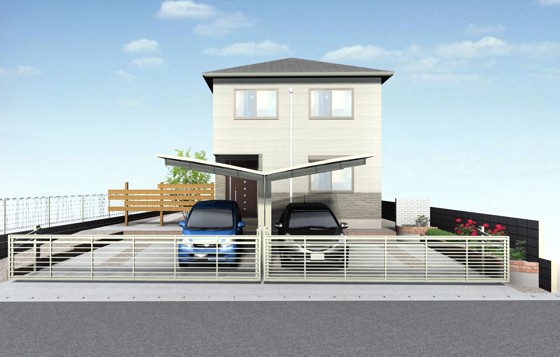 ワイドオーバードア×2エクステリア工事太子町U様邸イメージパース ワイドオーバードア×2エクステリア工事太子町U様邸イメージパース