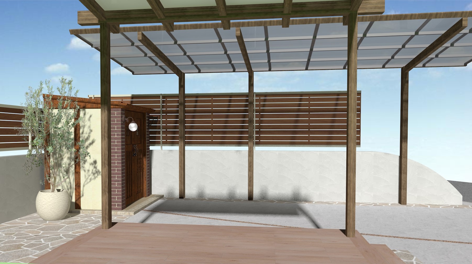 相生市N様邸カンナを取り入れたお庭工事イメージパース